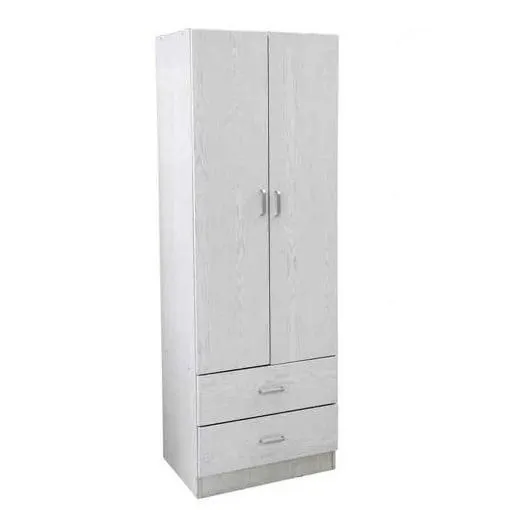 ARMADIO 2 ANTE 2 CASSETTI LEGNO TRUCIOLARE BIANCO 60X42X180