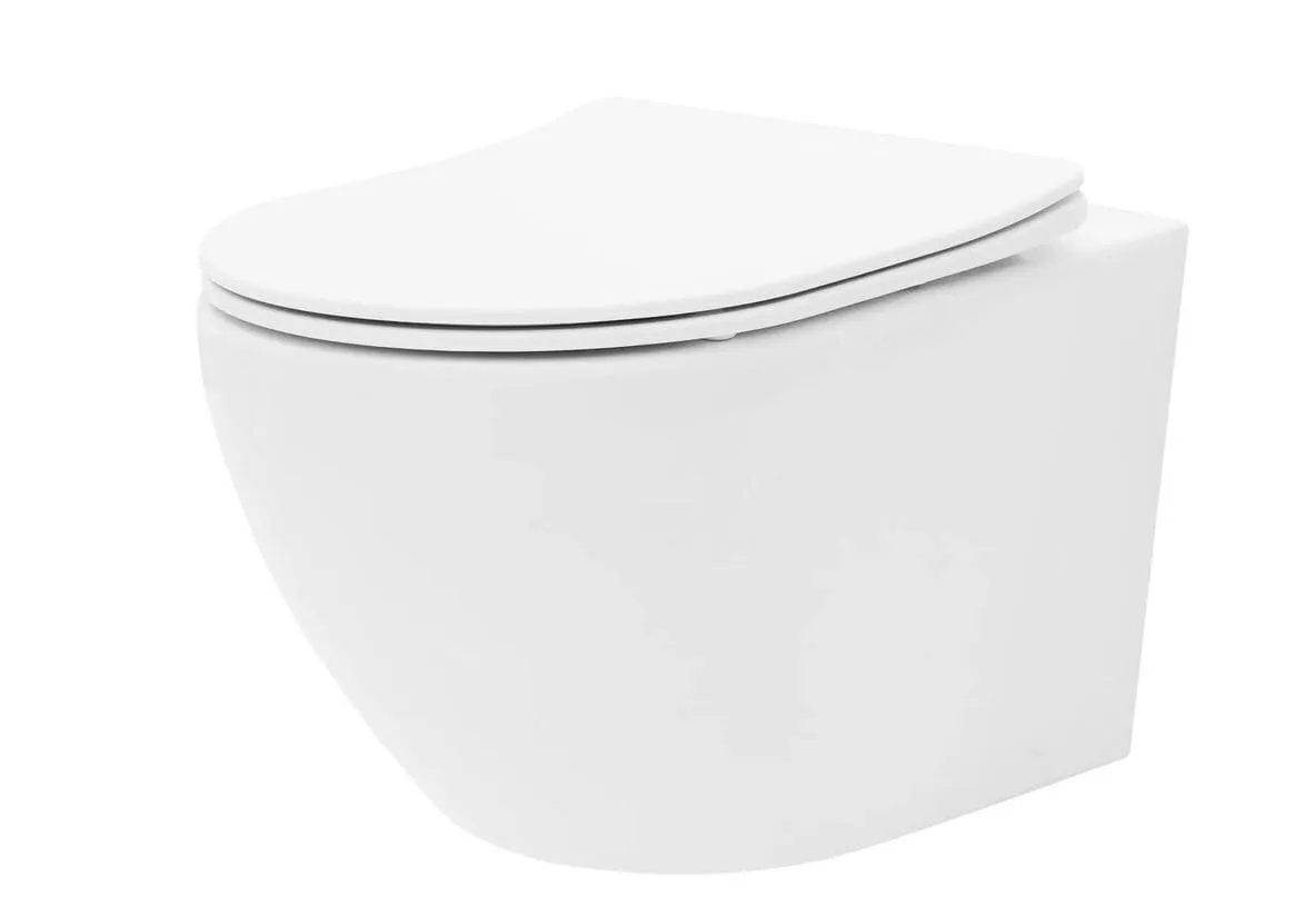 REA Carlo Rimless mini Flat Slim WC-istuin, jossa hitaasti sulkeutuva kansi