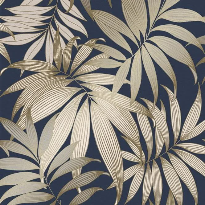 Grand Bahama Tropical Leaf wallpaper in navy