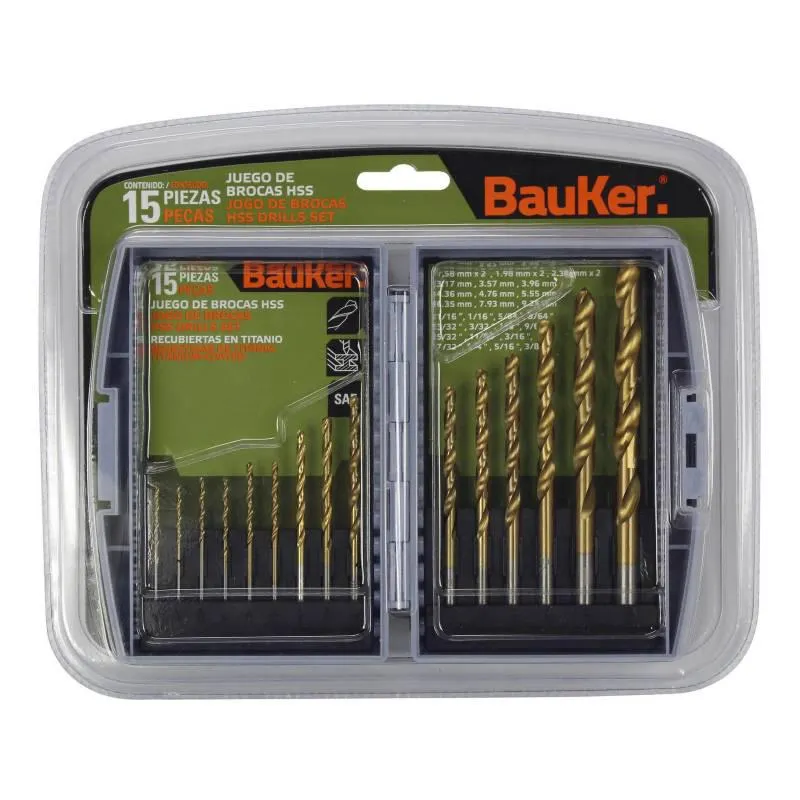 Set 15 Brocas Acero HSS Bauker