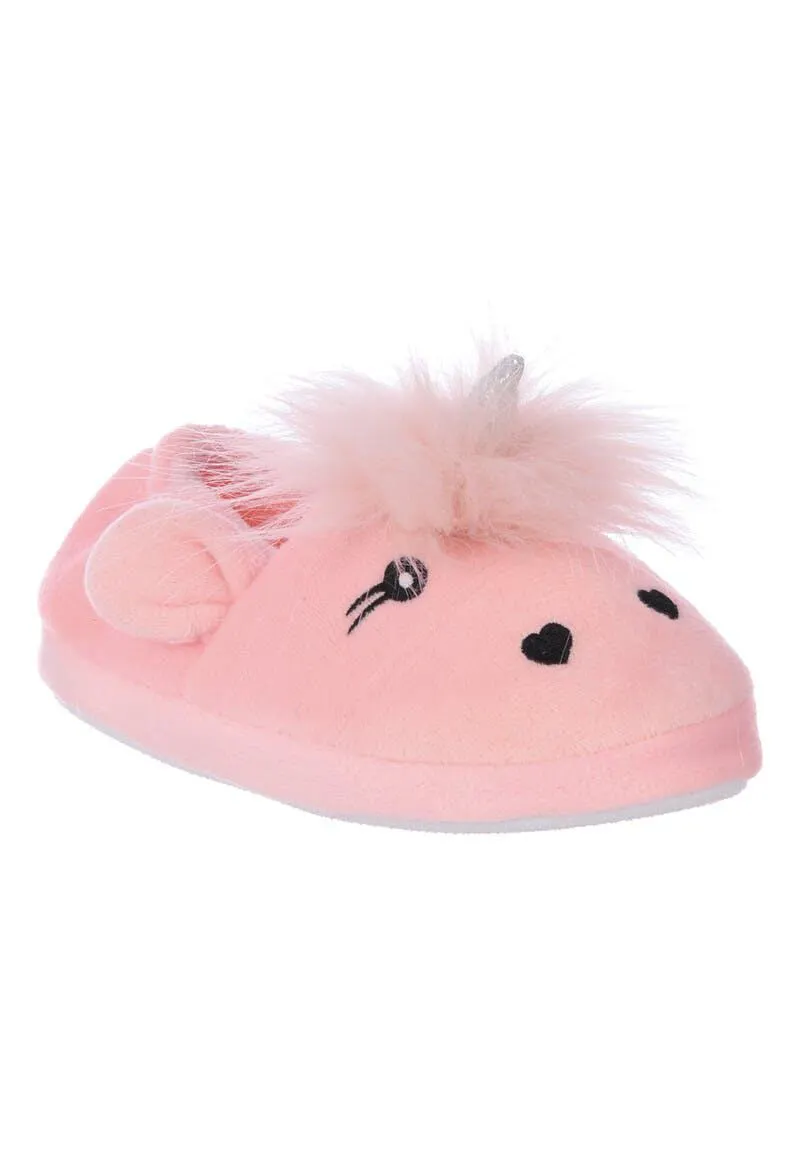 Younger Girls Pink Unicorn Slippers