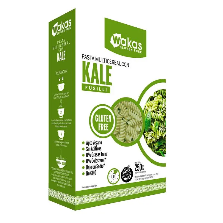 Fideos fusilli Wakas multicereal kale sin TACC 250 g