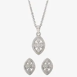 Silver Pavé Open Marquise Pendant and Earring Set E614905+P614075