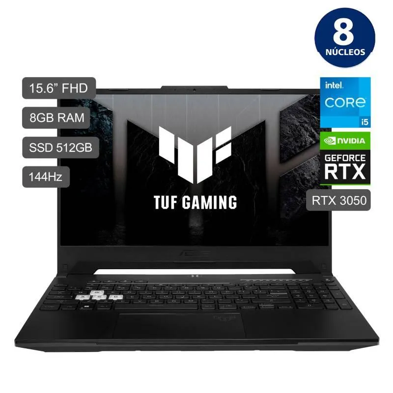 Laptop Gamer ASUS TUF Intel Core i5 12° Gen 8 núcleos - 8GB 512 GB 15.6'' RTX 3050