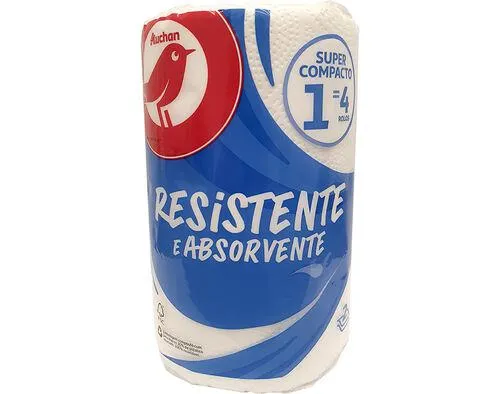 rolo cozinha auchan resistente e absorvente 2 folhas super compacto 1 rolo = 4 rolos