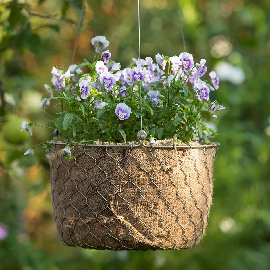 Hanging woven chicken wire basket
