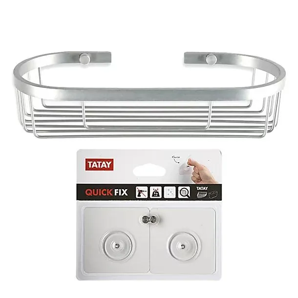 Tatay Oval Shower Caddy and Quick Fix Wall System Bundle
