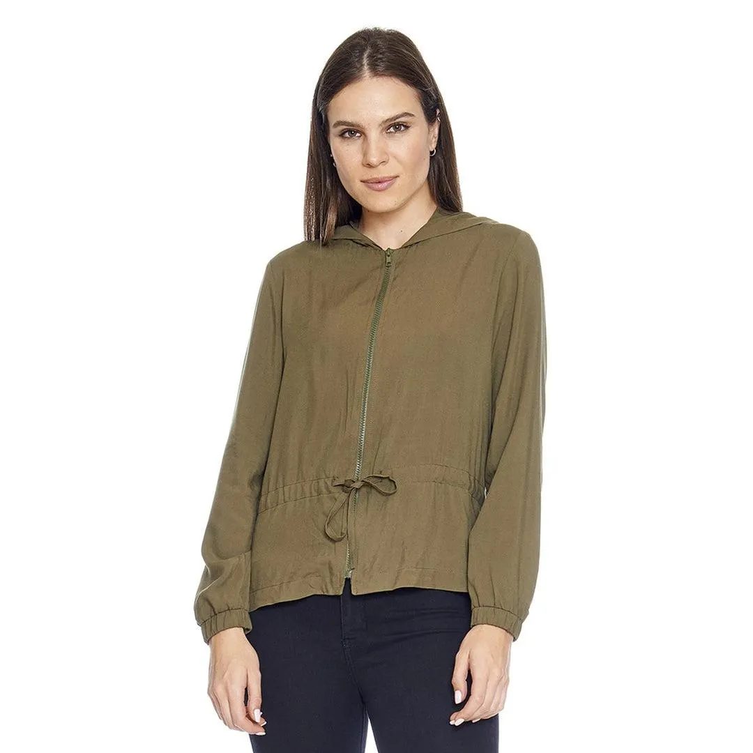 Cazadora Mujer Abrigo Con Capucha y Jareta Olivo Cómoda