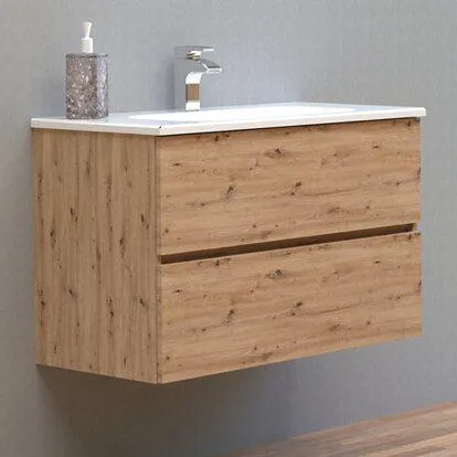 Mobile bagno rovere cm 76x46 con base 2 cassetti e lavabo in ceramica