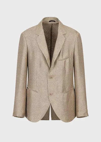 Gingham jacquard silk and linen blend single-breasted jacket