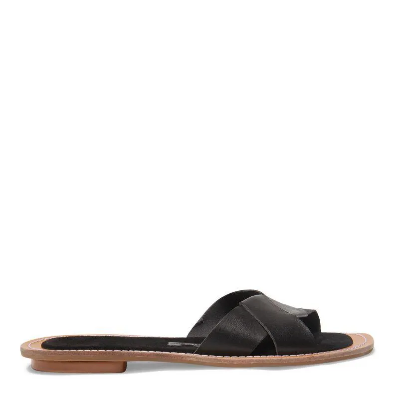 Rasteira Preta Couro Flat Tiras