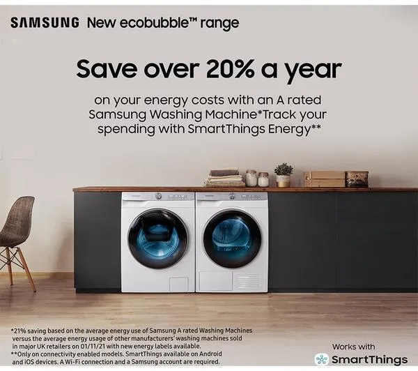 SAMSUNG Series 5 ecobubble WW90TA046AE/EU 9 kg 1400 Spin Washing Machine - White