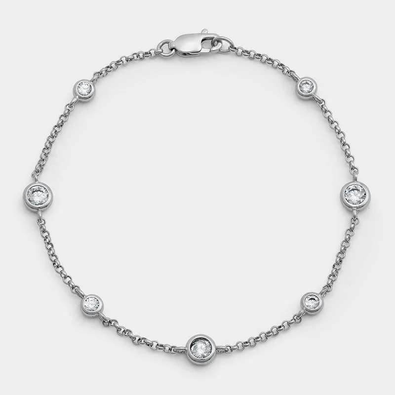 Cheté Sterling Silver Cubic Zirconia Women’s Round Bezel Station Bracelet