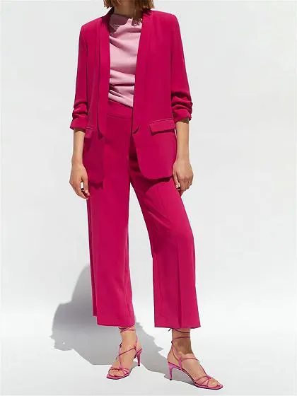 Hot Pink Lapel Neck Long Sleeve Blazer
