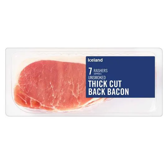 Iceland 7 Rashers (approx.) Unsmoked Thick Cut Back Bacon 300g
