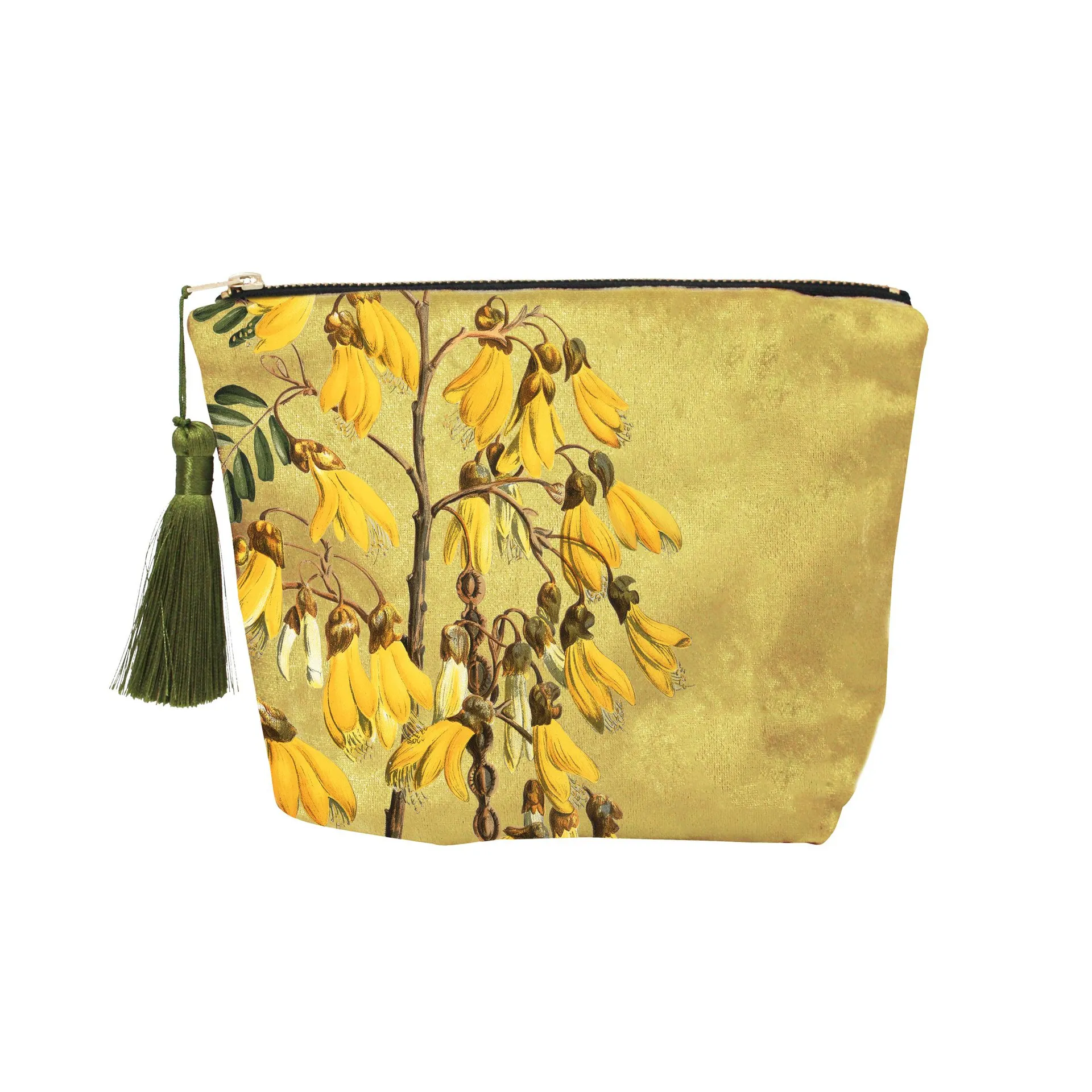 Vintage Botanical Kowhai Velvet Cosmetic Bag