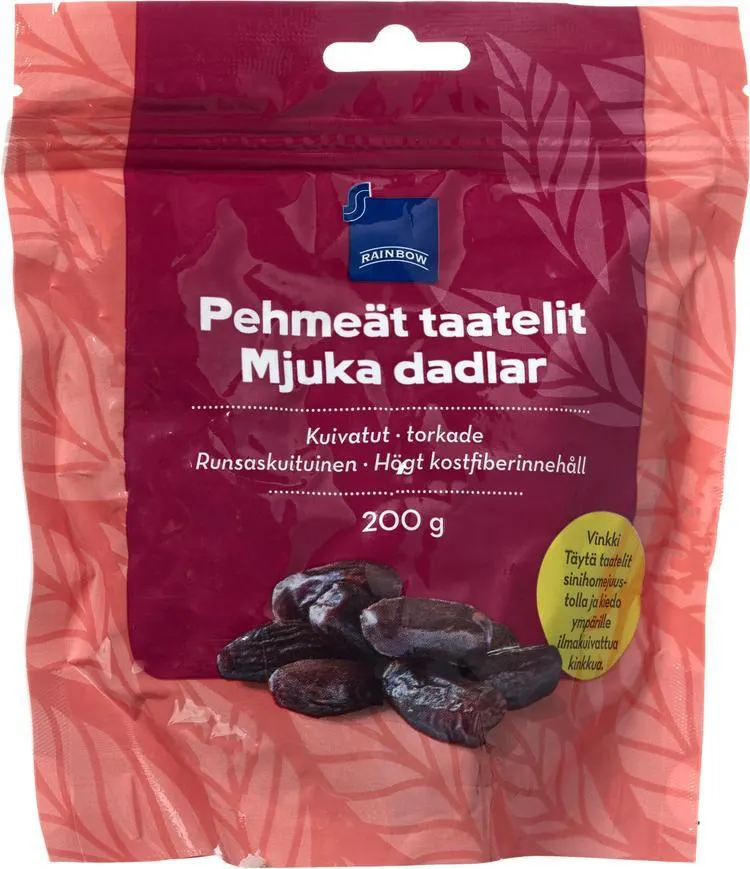Rainbow 200g pehmeät kuivatut taatelit, runsaskuituinen