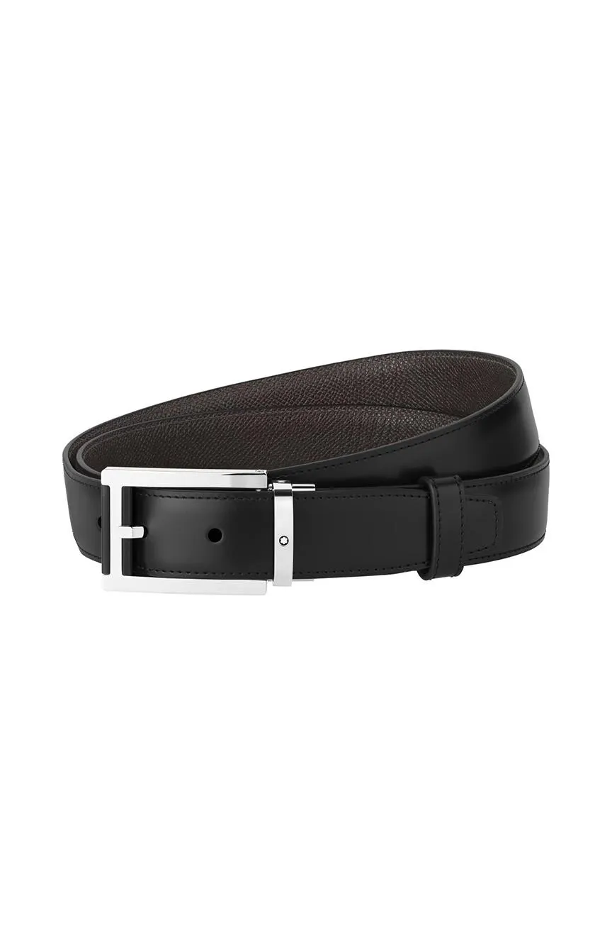 Rectangular Stainless Steel & Black Leather Pin Buckle Belt