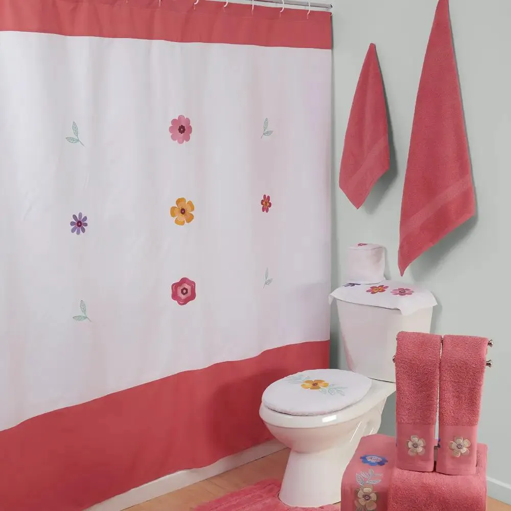 Cortina Baño Bordado 180X180 Cm Silvestre Coral