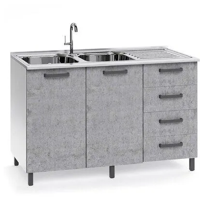 Base cucina sottolavello 120 cm 2 ante e 4 cassetti cemento