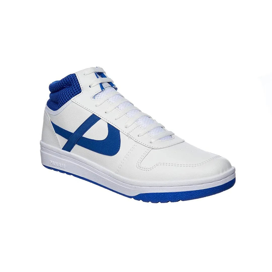 Tenis Panam Hombre En Botín Tipo Piel Casuales Blanco