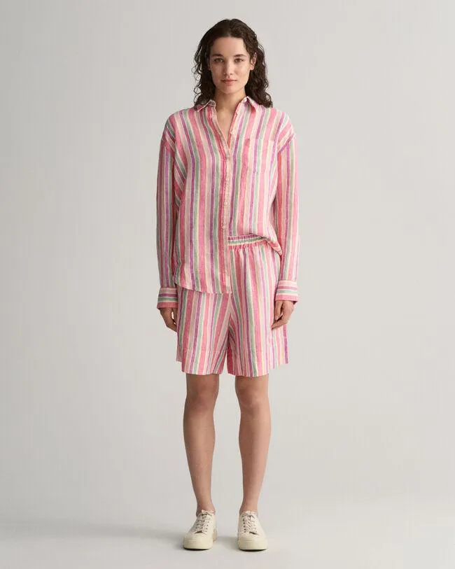 Raidalliset pull-on-pellavashortsit