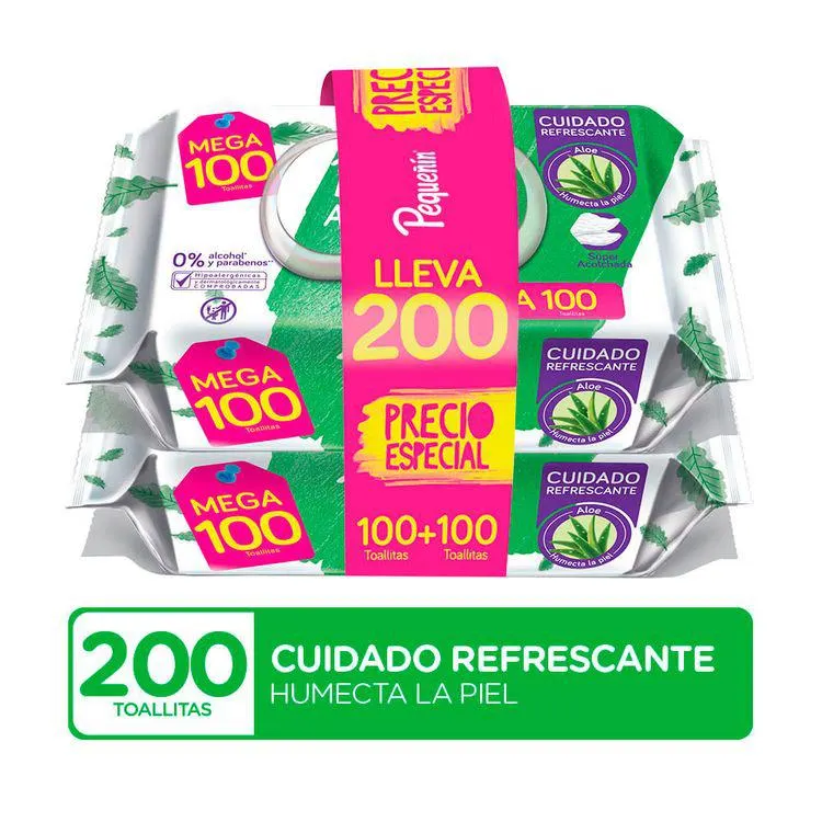 Twopack Toallitas Húmedas Pequeñín Cuidado Refrescante 100un