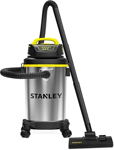 Stanley - SL18129 Wet/Dry Vacuum, 4 Gallon, 4 Horsepower, Stainless Steel Tank Silver+yellow