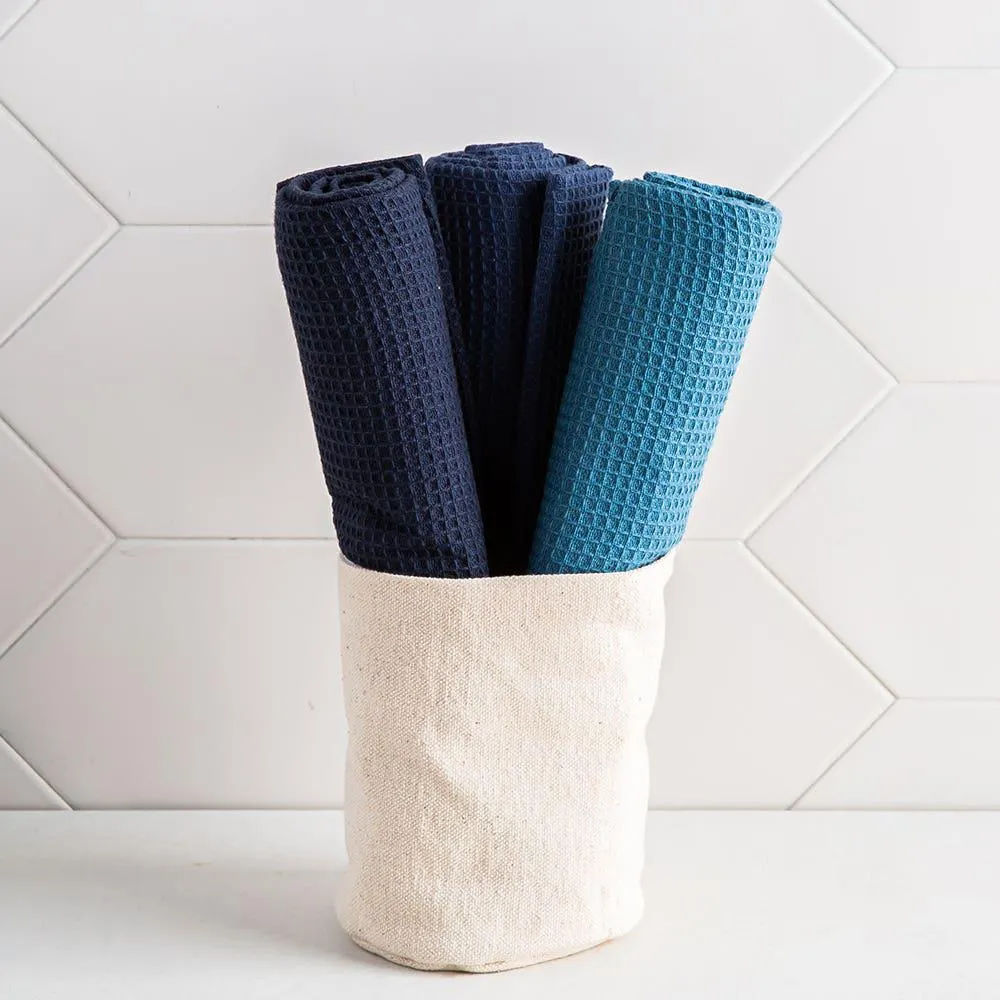 Harman Calvin Canvas Tote 'Solid' Cotton Kitchen Towel Set of 3 (Navy)