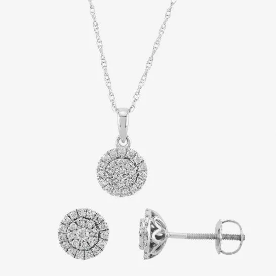 9ct White Gold 0.50ct Diamond Cluster Halo Jewellery Set THS19231-50