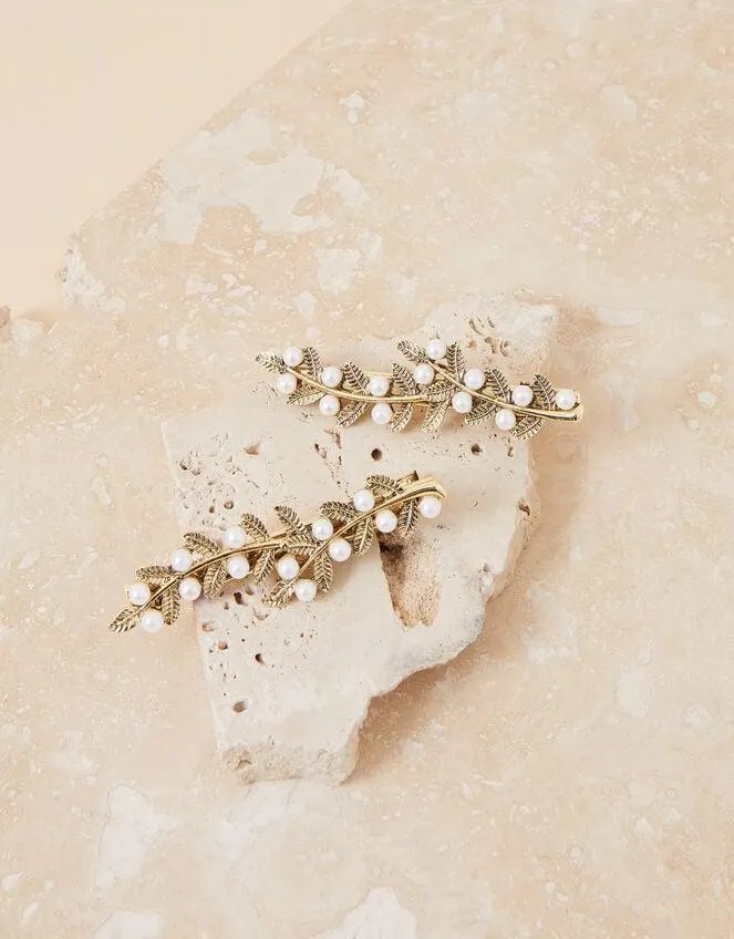 Pearl Leaf Hair Clips Set of Two