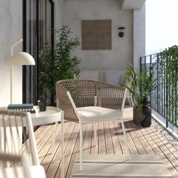 Cadeira c/braços, exterior, branco/bege/Frösön/Duvholmen bege