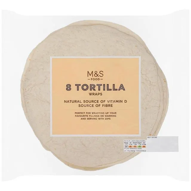 M&S Soft Tortilla Wraps 8 per pack