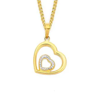 9ct Two Tone Double Heart Pendant