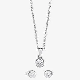 Silver Cubic Zirconia Bezel-set Pendant and Earring Set SET11215