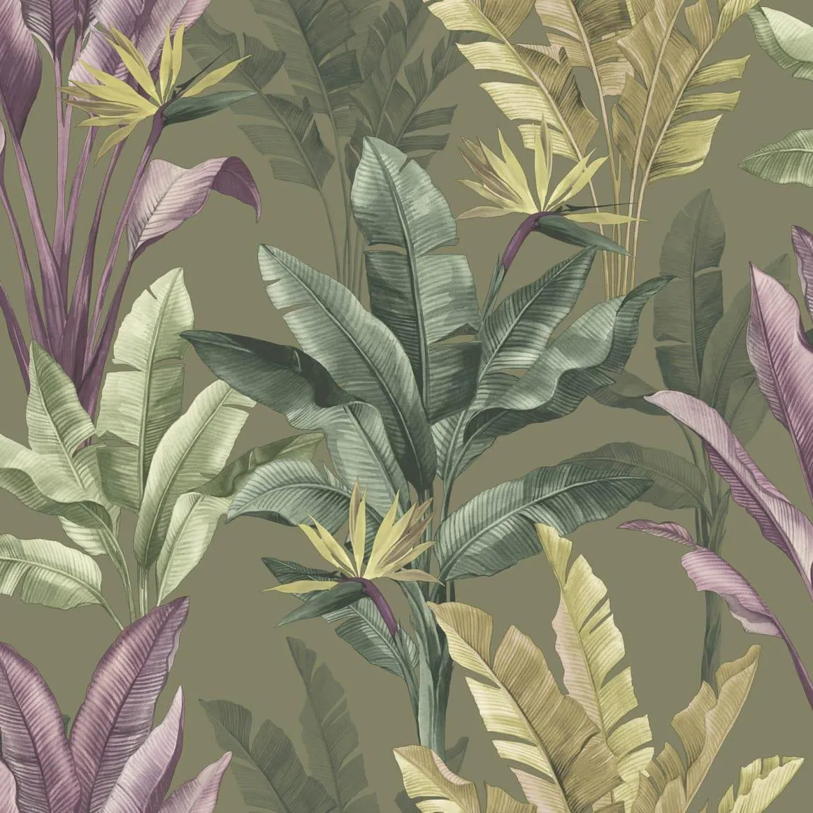 Madagascar Floral Olive & Purple Wallpaper