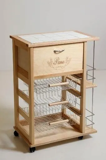 CARRELLO PORTAFRUTTA VESUVIO NATURALE CON PORTA PANE E BOTTIGLIERA 85 X 59 X 39 CM