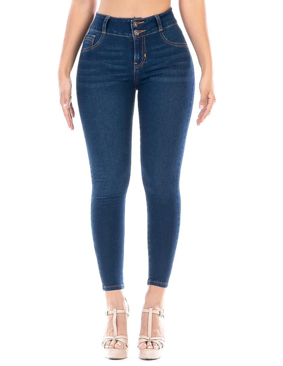 Jeans skinny Opp's Jeans 101001-f1007 lavado obscuro corte cintura alta para mujer