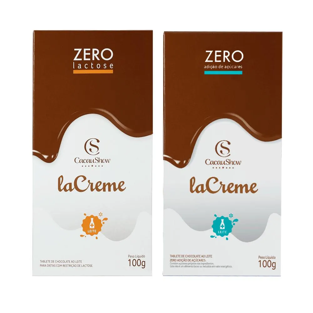 Combo laCreme: Tablete Zero Lactose 100g + Tablete Zero Adição de Açúcar 100g
