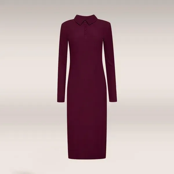 Collar rib bodycon dress burgundy