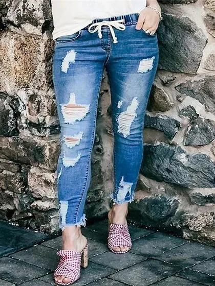 Blue High Waist Ripped Jeans