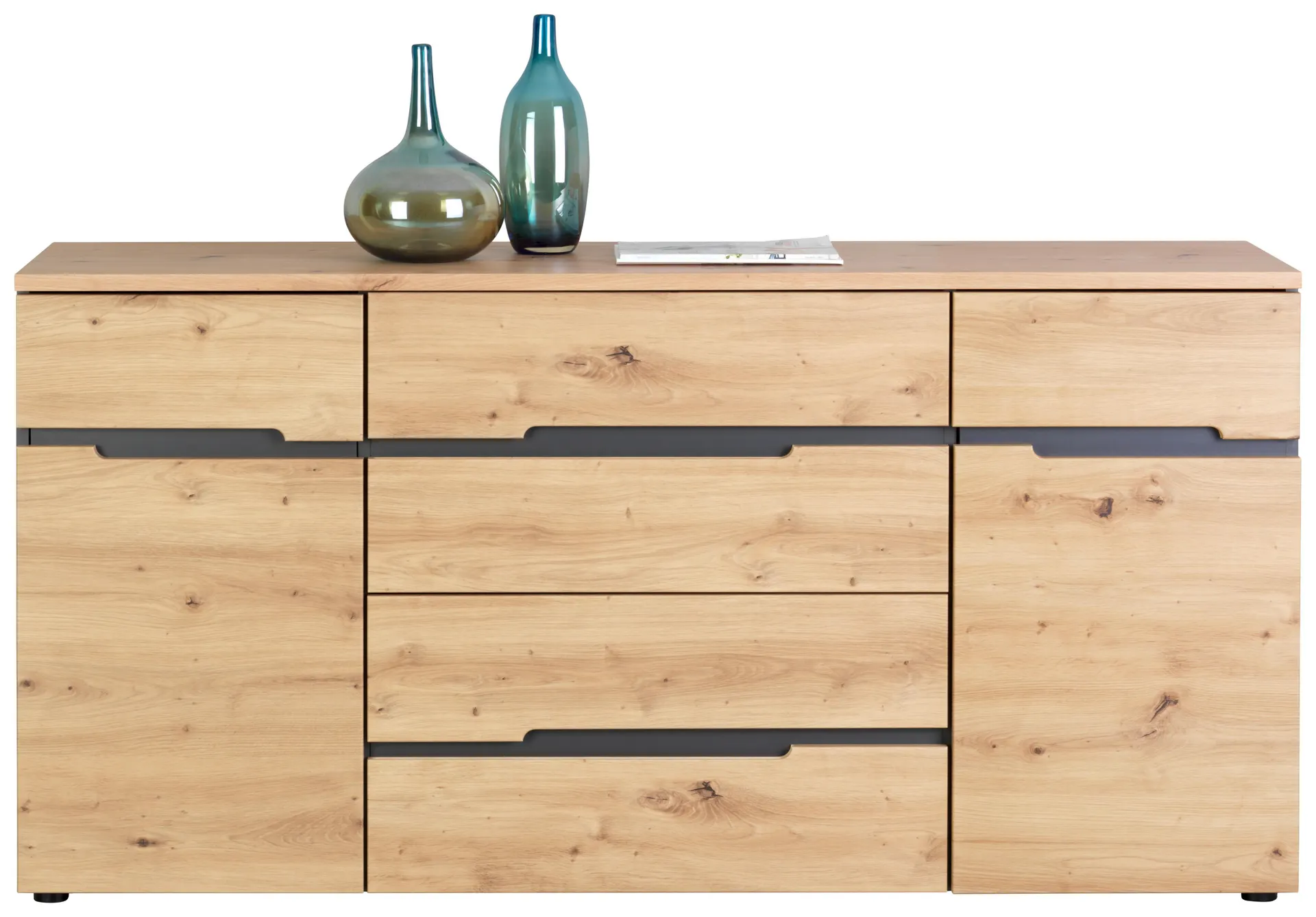 ŠIROKÁ KOMODA, grafitová, dub artisan, 165/82/44 cm