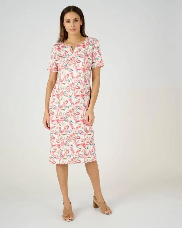 Gebloemde jurk in gewafeld stretchtricot