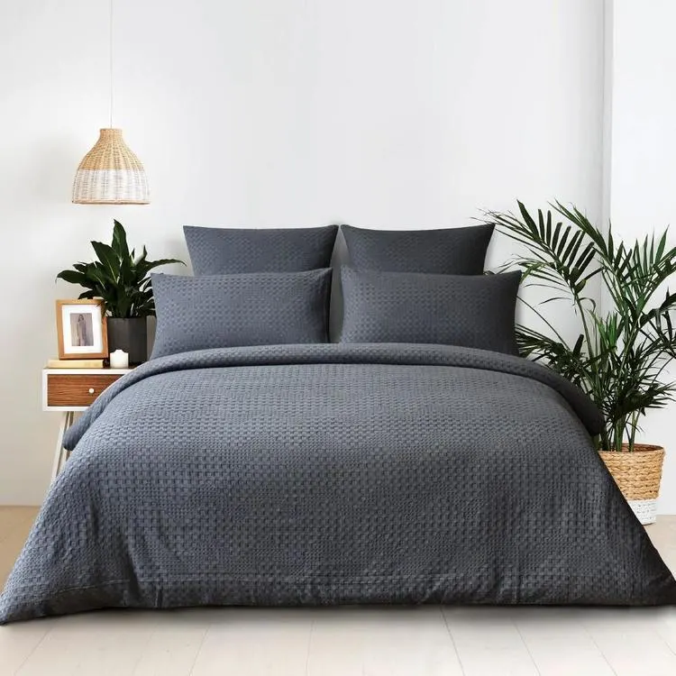 KOO Grace Waffle Quilt Cover Set Grey