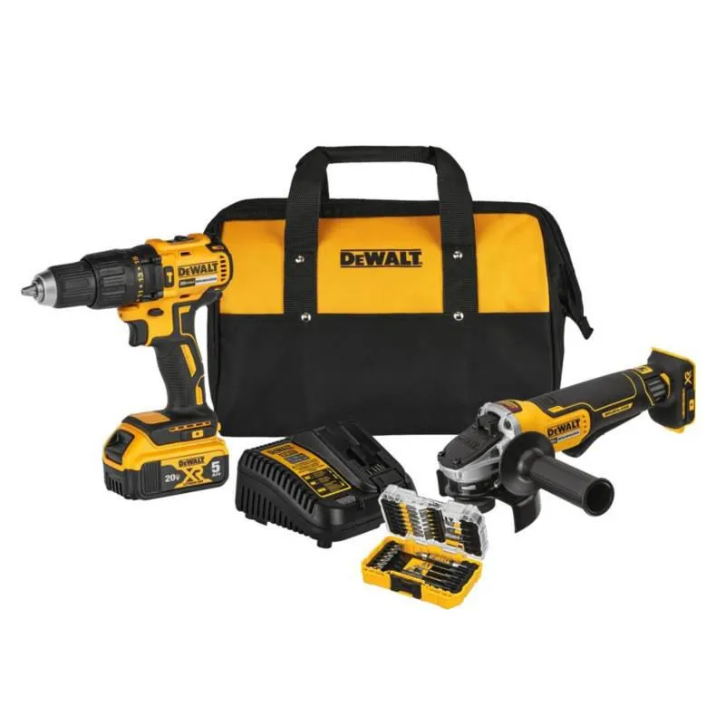 Taladro Percutor Inalambrico 1/2" 20V BRUSHLESS + Amoladora Angular 4-1/2" 20V BRUSHLESS + 32 Accesorios DCK248P1 Dewalt