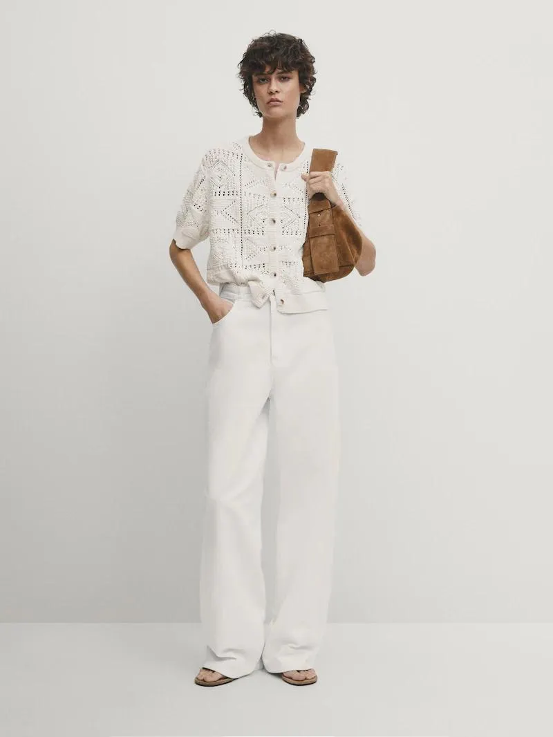 Cárdigan punto calado manga corta