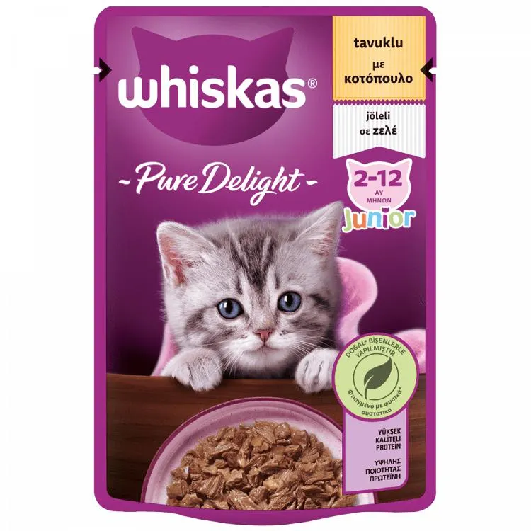 Whiskas Pure Delight Junior Υγρή Τροφή Για Γατάκια Κοτόπουλο Σε Ζελέ 85gr