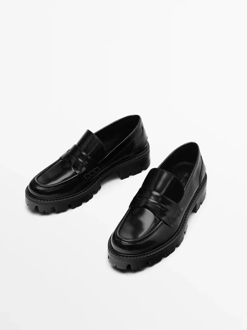 Leather loafers with track sole