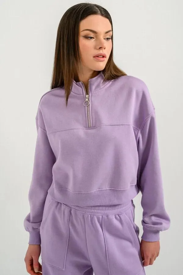 Κροπ φούτερ με φερμουάρ