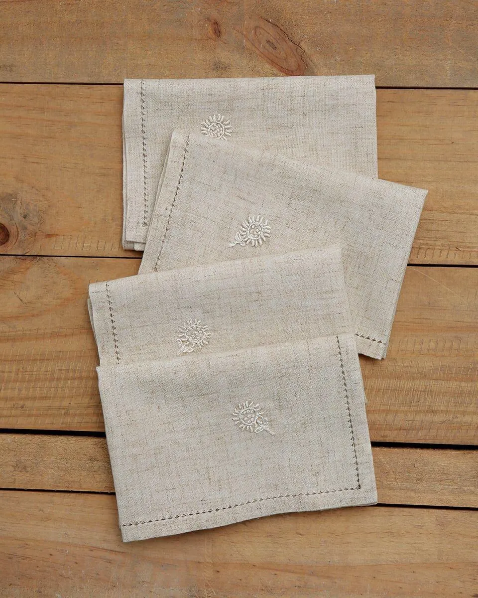 Σετ 4 τεμ Πετσετες Φαγητου Κεντημα Μαργαριτα & Αζουρ Σχ. 30 Bo Maison